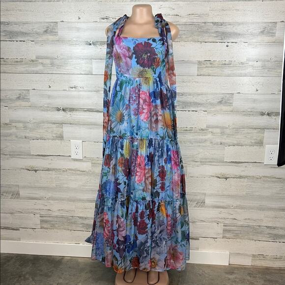 Audrey Parks Francesca’s Alahna Strap Light Blue Floral Maxi Dress Size Medium - Picture 2 of 12